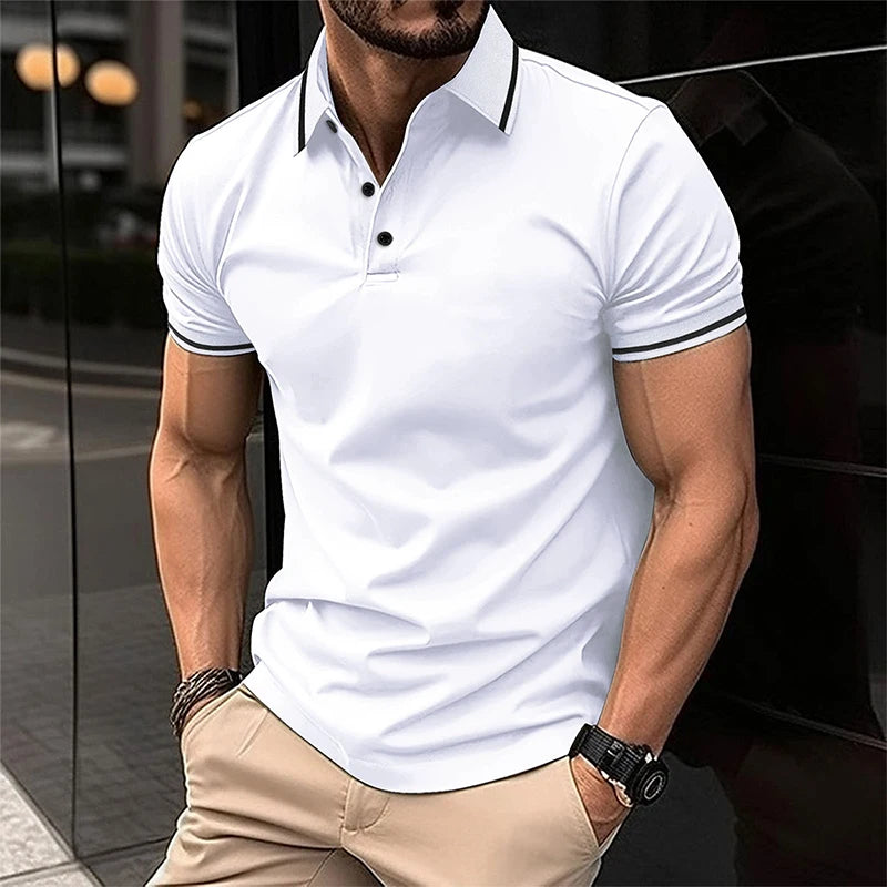 Men s Casual Short Sleeve Button Down Shirt with Turn-down Collar Solid Color Summer Top for Daily Wear and Outings