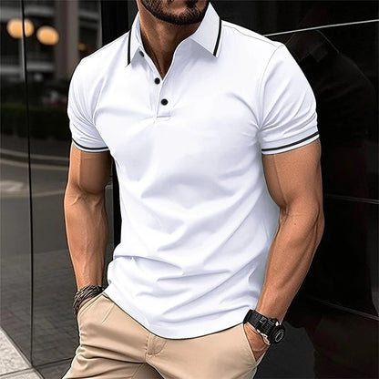 Men s Casual Short Sleeve Button Down Shirt with Turn-down Collar Solid Color Summer Top for Daily Wear and Outings