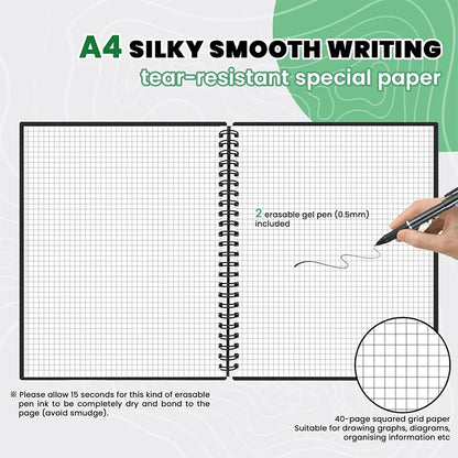 Reusable Smart Notebook A4 Size Lined and Dot-Grid Pages Note Book 6 Styles Page Rewritable Notepad for Adult Student Black