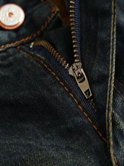 Men's Straight Fit Ripped Old Jeans With Patch Pants