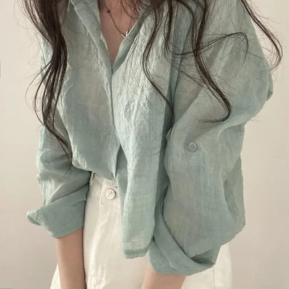 Trendy Shirt Blouse Simple Thin Pure Color