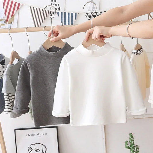 1pcs Spring Autumn Children's T-Shirts Warm Top Kid Half High Collar Long Sleeve Base Shirt Boys Girls
