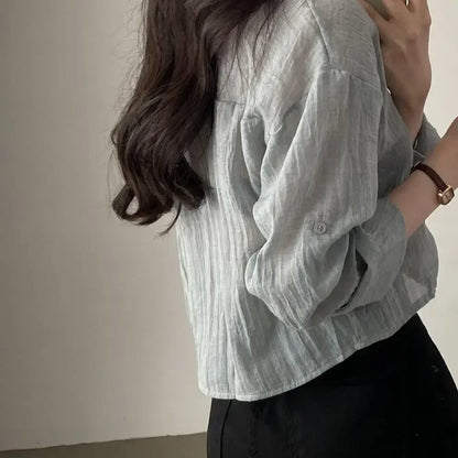 Trendy Shirt Blouse Simple Thin Pure Color