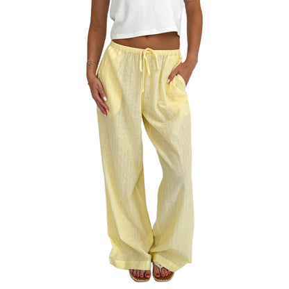 Women s Striped Loose Fit Pants with Drawstring Waist and Elastic Cuffs Lightweight Spring Fall Casual Trousers for Comfort