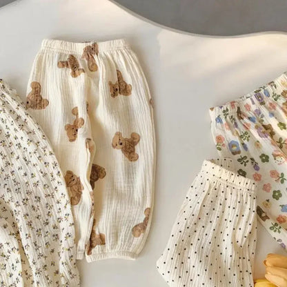 Boys And Girls Wide Leg Trousers Summer  Pants Children 's Full Printing Casual Loose Fashion Thin Pants 80-120CM