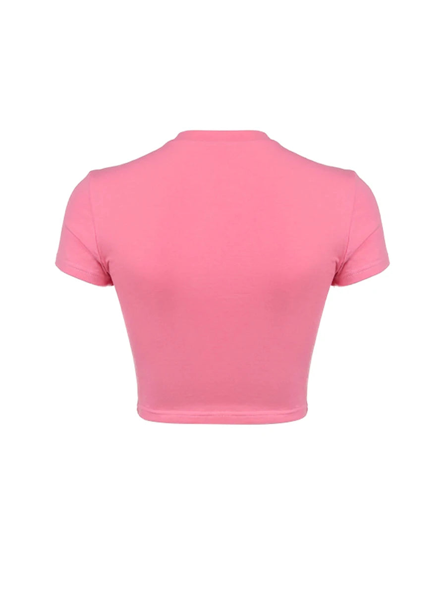 Cropped Tops Short Sleeve Letter Embroidery