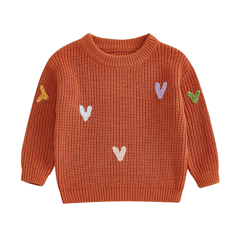 Valentine s Day Love Heart Pattern Knitted Sweater for Girls and Boys Long Sleeve O Neck Pullover Knitwear Top