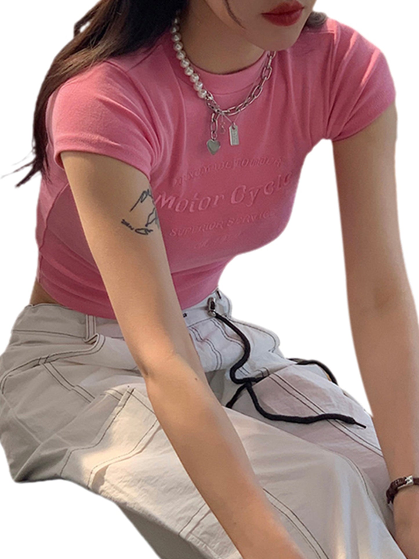 Cropped Tops Short Sleeve Letter Embroidery