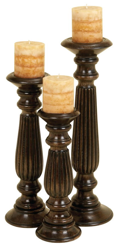 Dark Brown Mango Wood Candle Holder, Set of 3