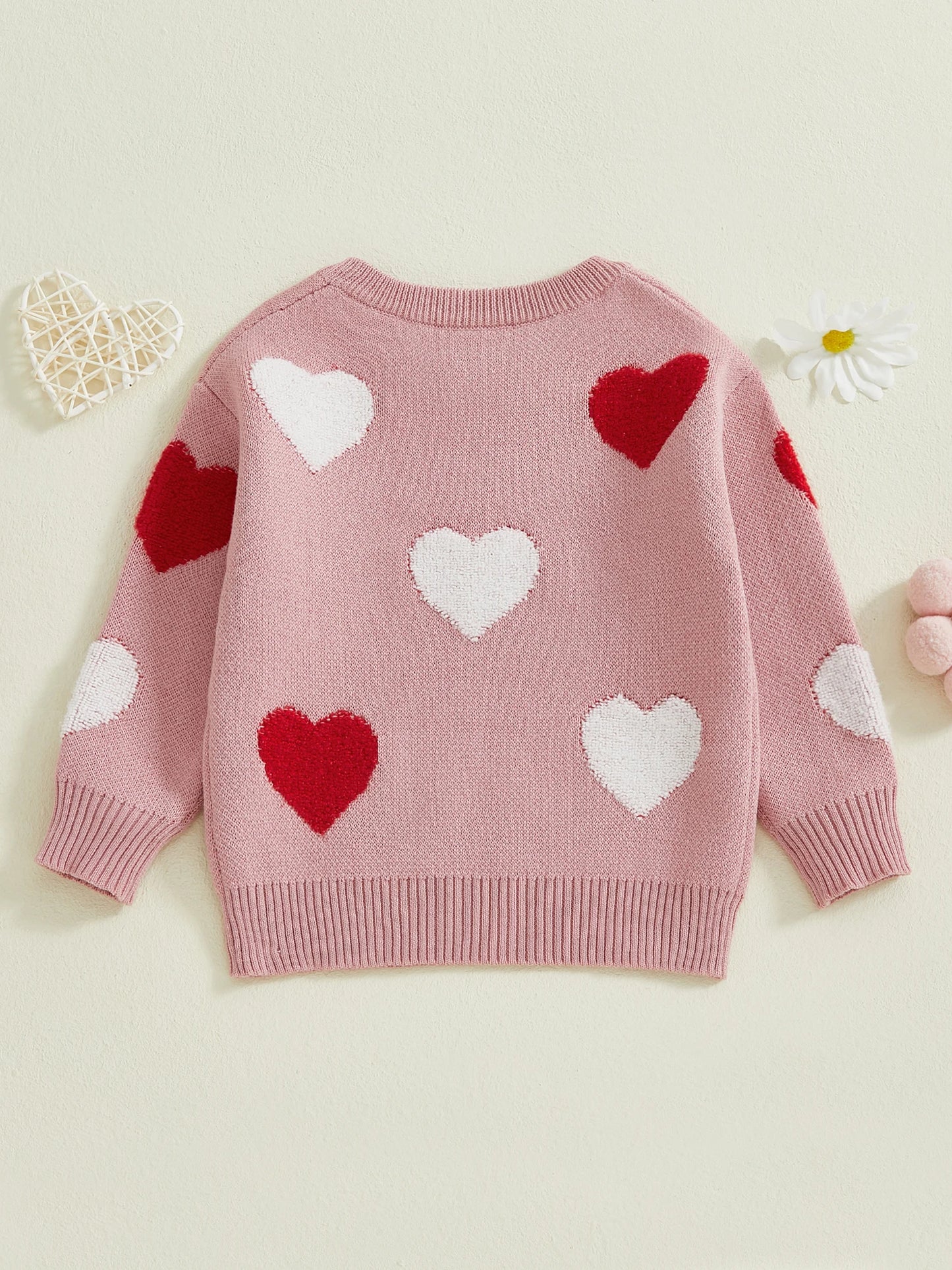 Kids Girls Pullover Sweater Casual Heart Pattern Warm Knitted Long Sleeves Infant Knitwear for Toddler