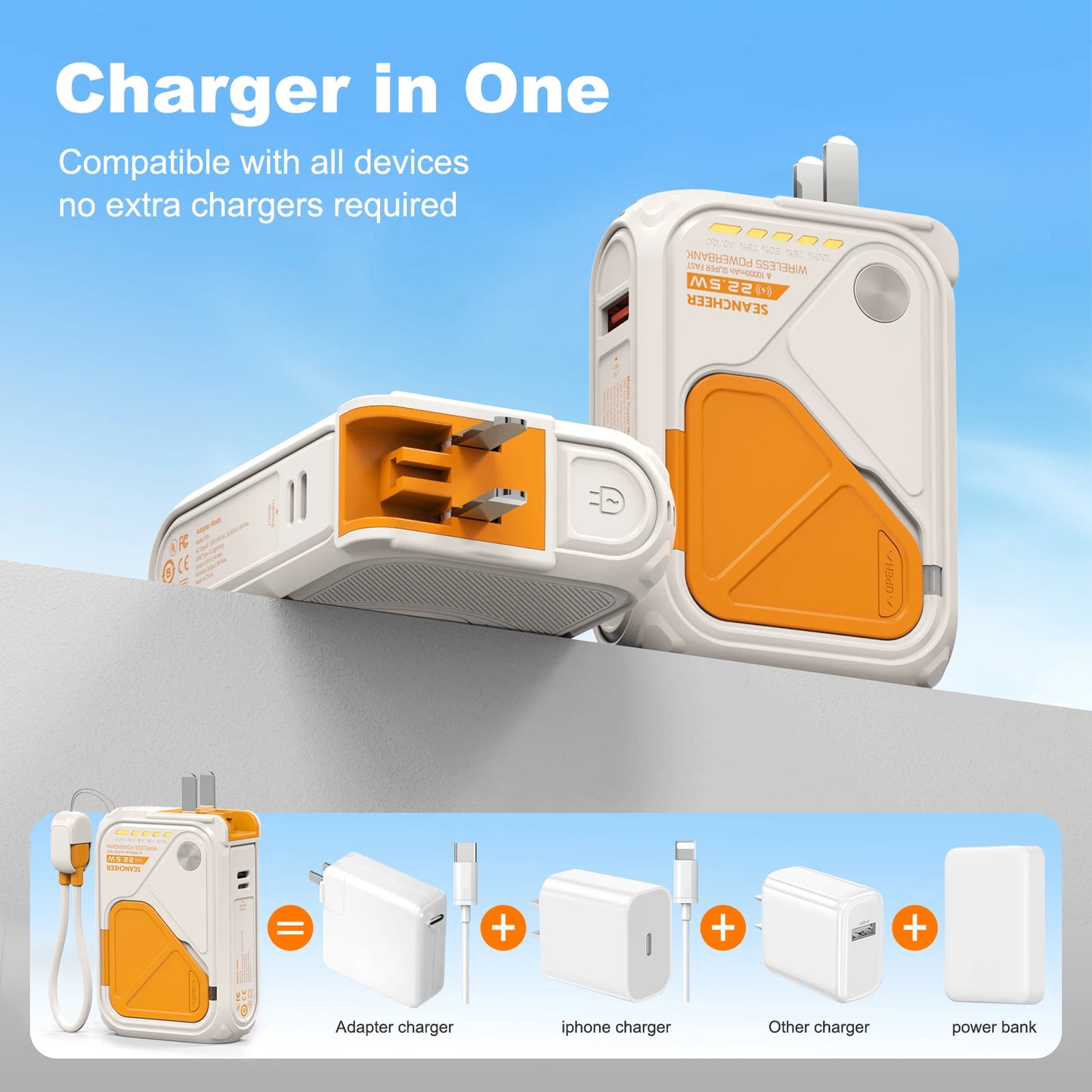 6-in-1 multifunctional power bank for wireless charging,
