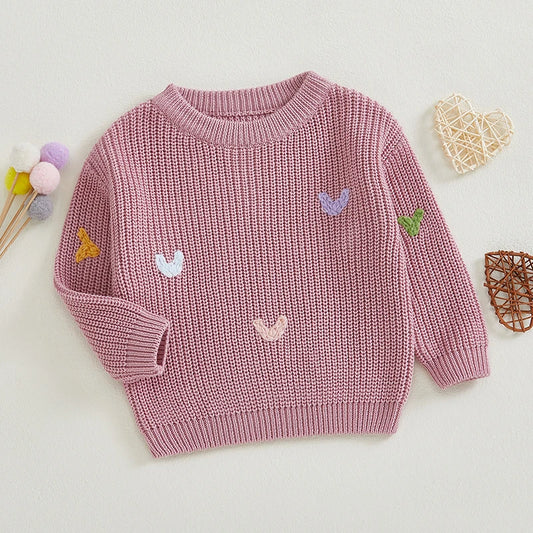 Valentine s Day Love Heart Pattern Knitted Sweater for Girls and Boys Long Sleeve O Neck Pullover Knitwear Top