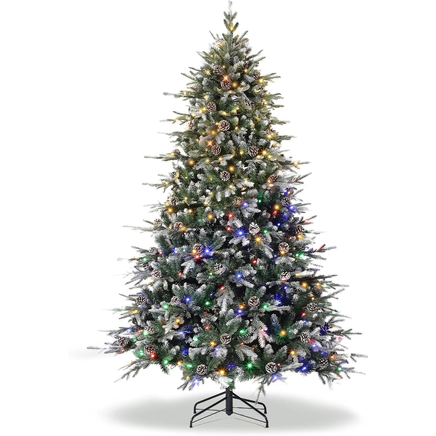 6Ft/7.5Ft/Pre-Lit Snow Flocked Christmas Tree 8-Modes LED Lights