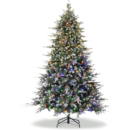 6Ft/7.5Ft/Pre-Lit Snow Flocked Christmas Tree 8-Modes LED Lights