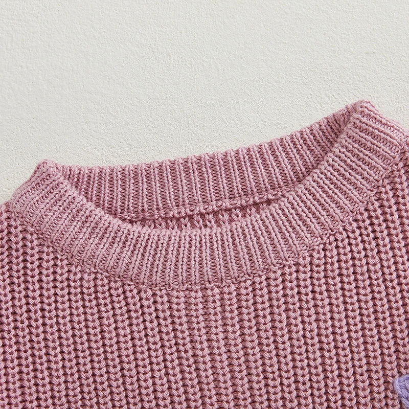 Valentine s Day Love Heart Pattern Knitted Sweater for Girls and Boys Long Sleeve O Neck Pullover Knitwear Top