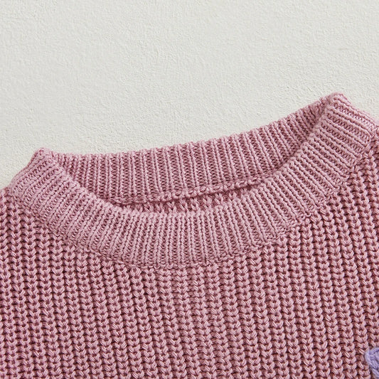 Valentine s Day Love Heart Pattern Knitted Sweater for Girls and Boys Long Sleeve O Neck Pullover Knitwear Top