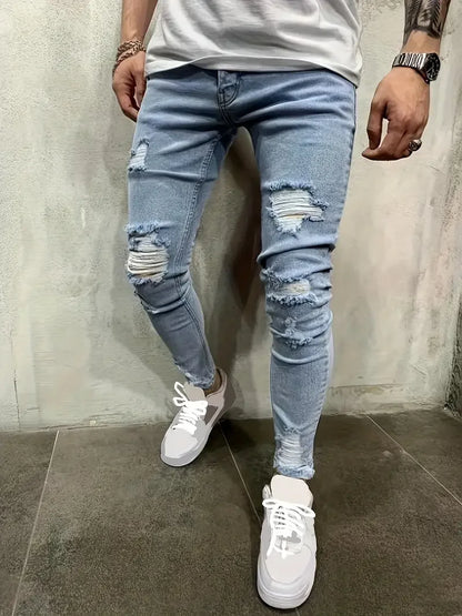 Men'S Fashionable Ripped Jeans, Cotton Blend,