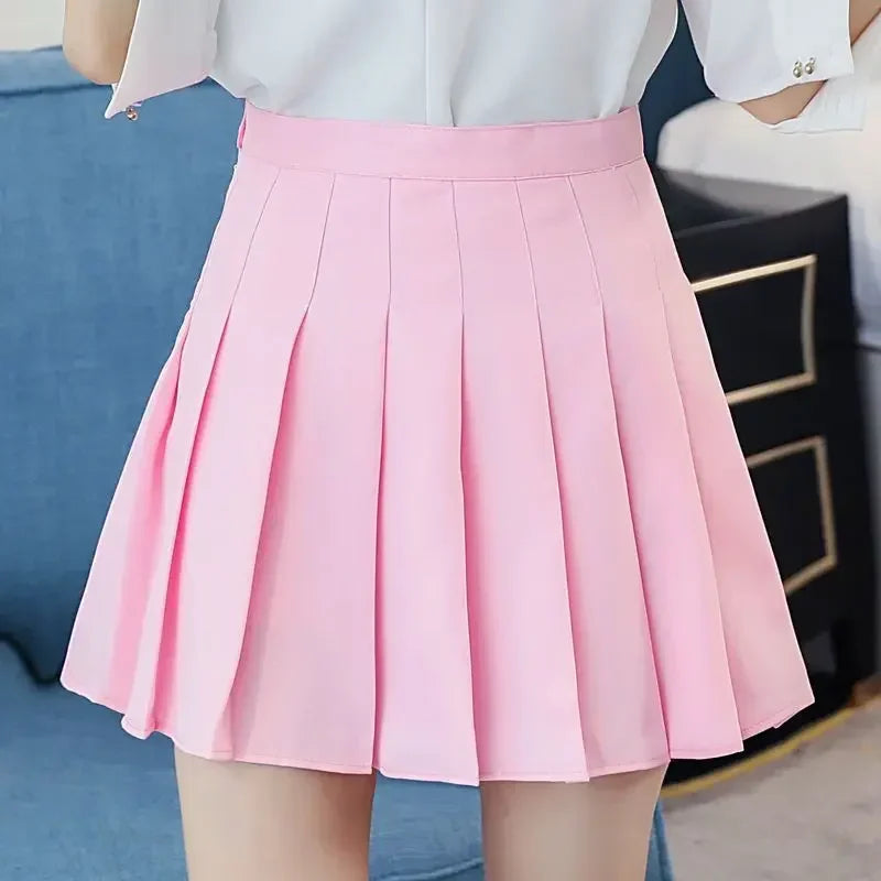 Mini Skirts Womens Summer Japanese School Pleated Skirts High Waist Kawaii Cute Pink Plaid Skirt Uniform Harajuku Jupe