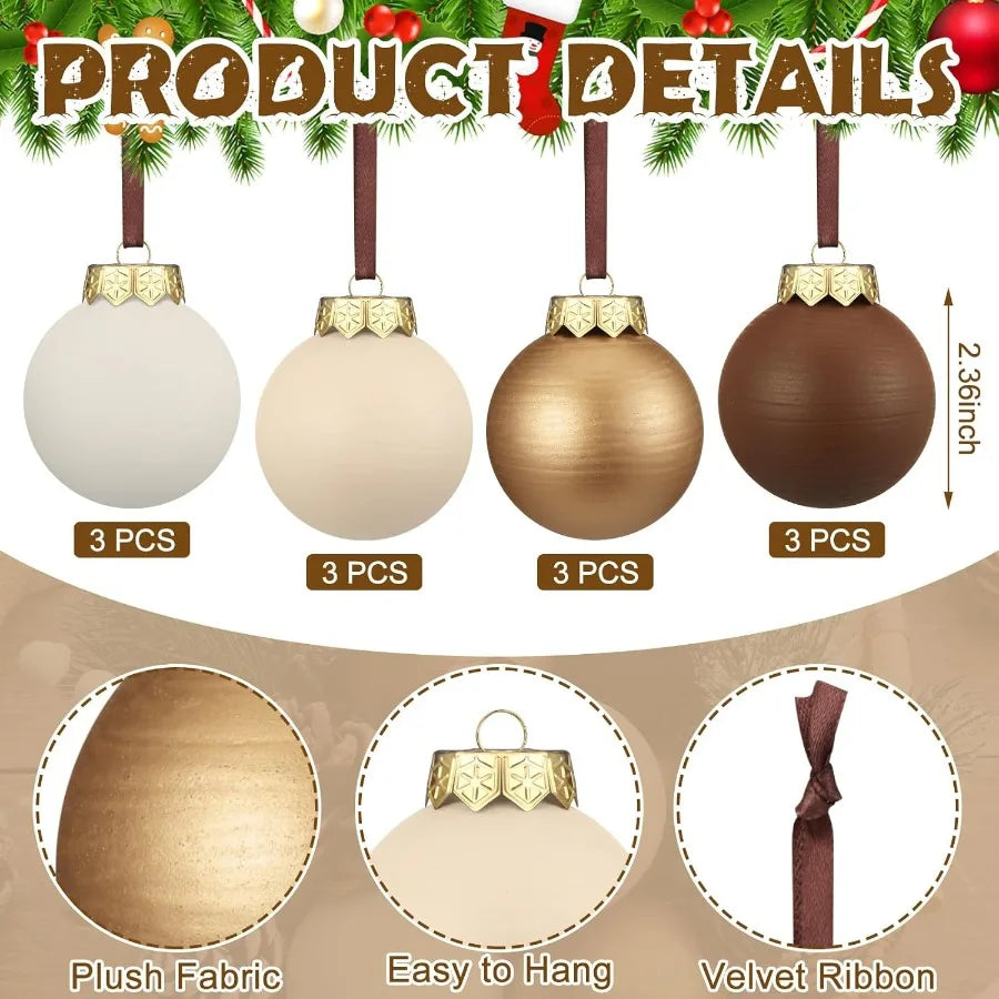 12 Pcs Neutral Textured Christmas Ball Ornaments