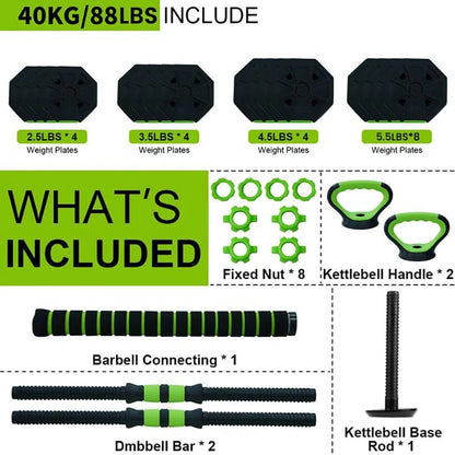 66lbs/88lbs Weight 4 in 1 Adjustable Kettlebell Set  Dumbbell Set for GYM Home