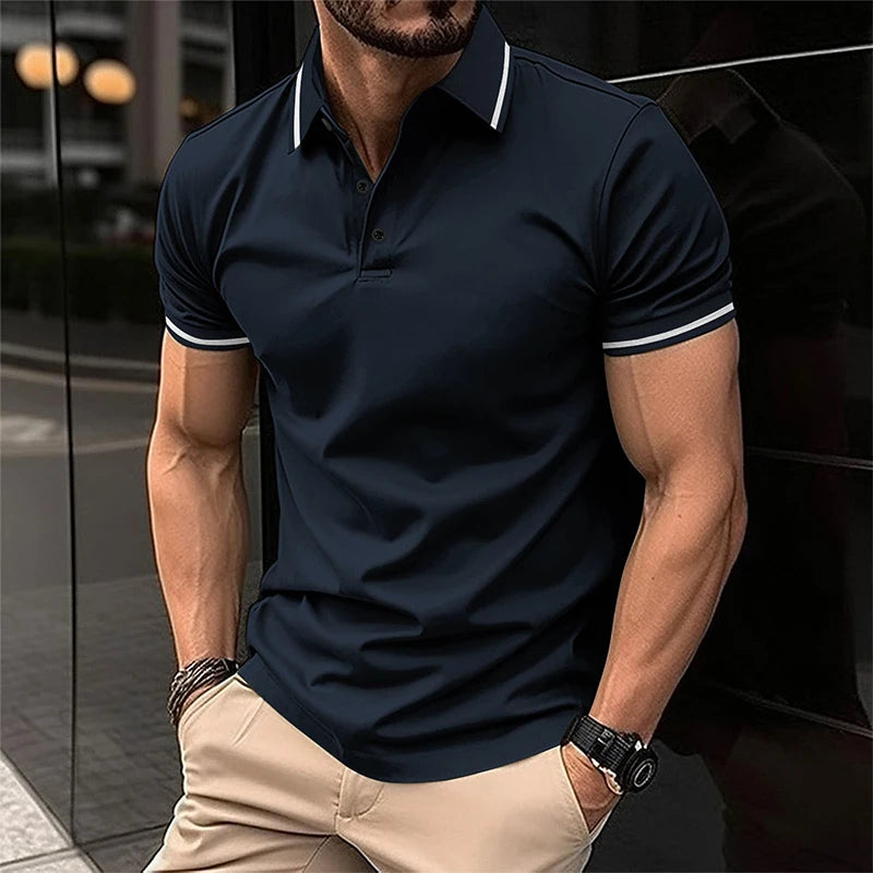 Men s Casual Short Sleeve Button Down Shirt with Turn-down Collar Solid Color Summer Top for Daily Wear and Outings