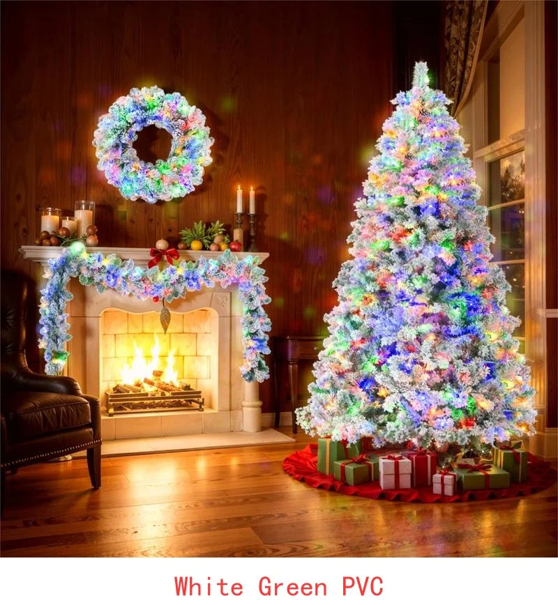 6FT Snow Flocked Christmas Tree Set, Pre-Lit with Garland & Wreath