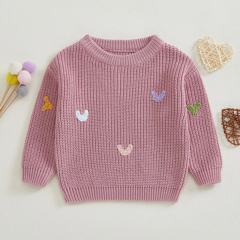 Valentine s Day Love Heart Pattern Knitted Sweater for Girls and Boys Long Sleeve O Neck Pullover Knitwear Top