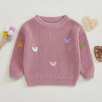 Valentine s Day Love Heart Pattern Knitted Sweater for Girls and Boys Long Sleeve O Neck Pullover Knitwear Top