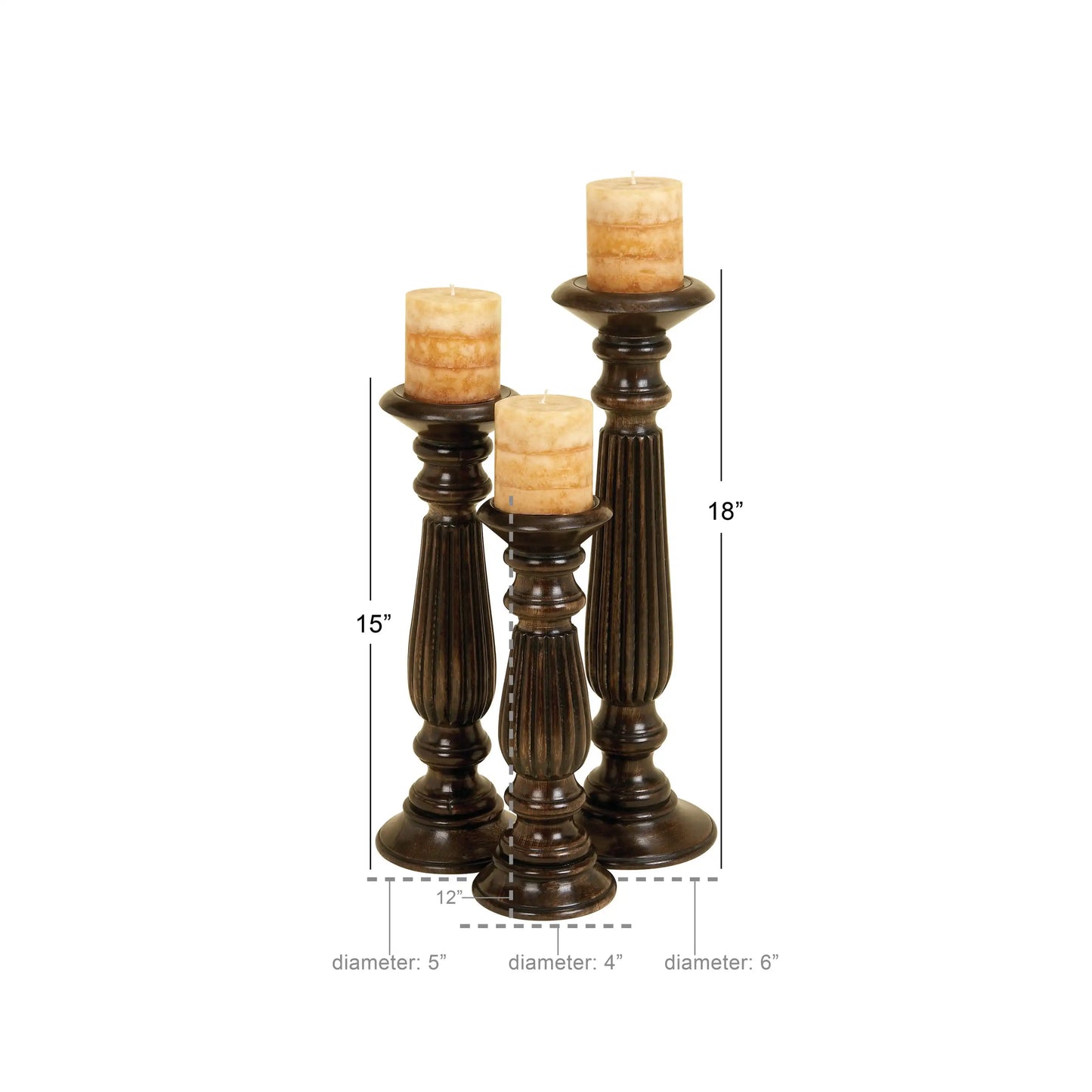 Dark Brown Mango Wood Candle Holder, Set of 3