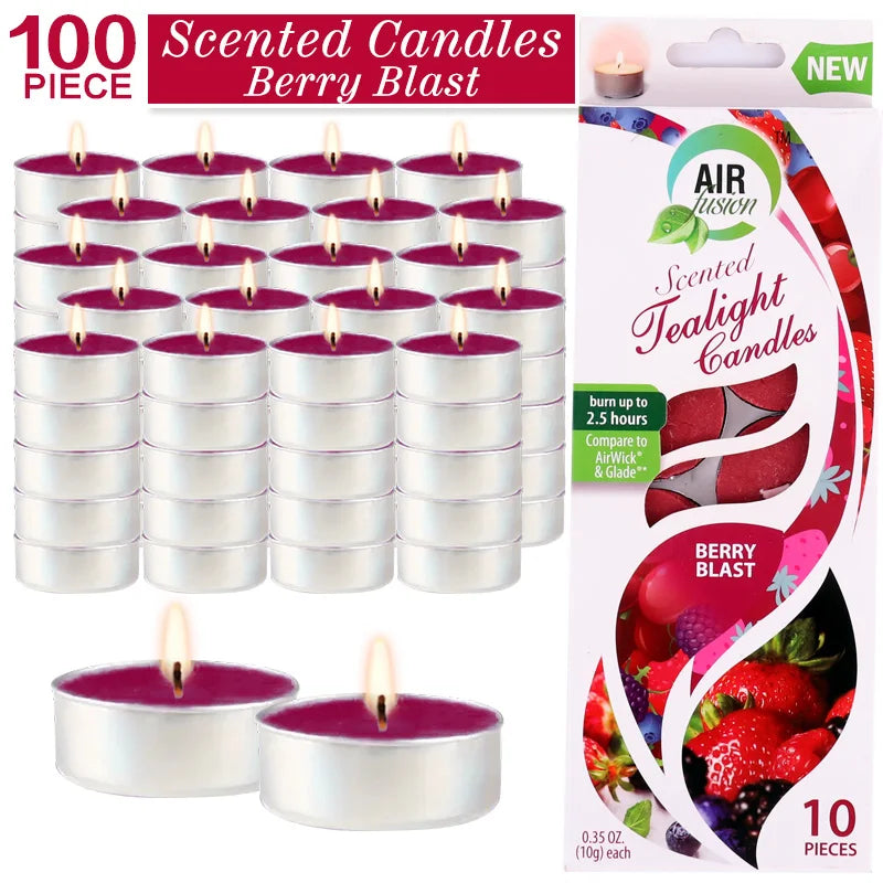Air Fusion 100 Count Tea Light Candles Burgundy Berry Aromatherap
