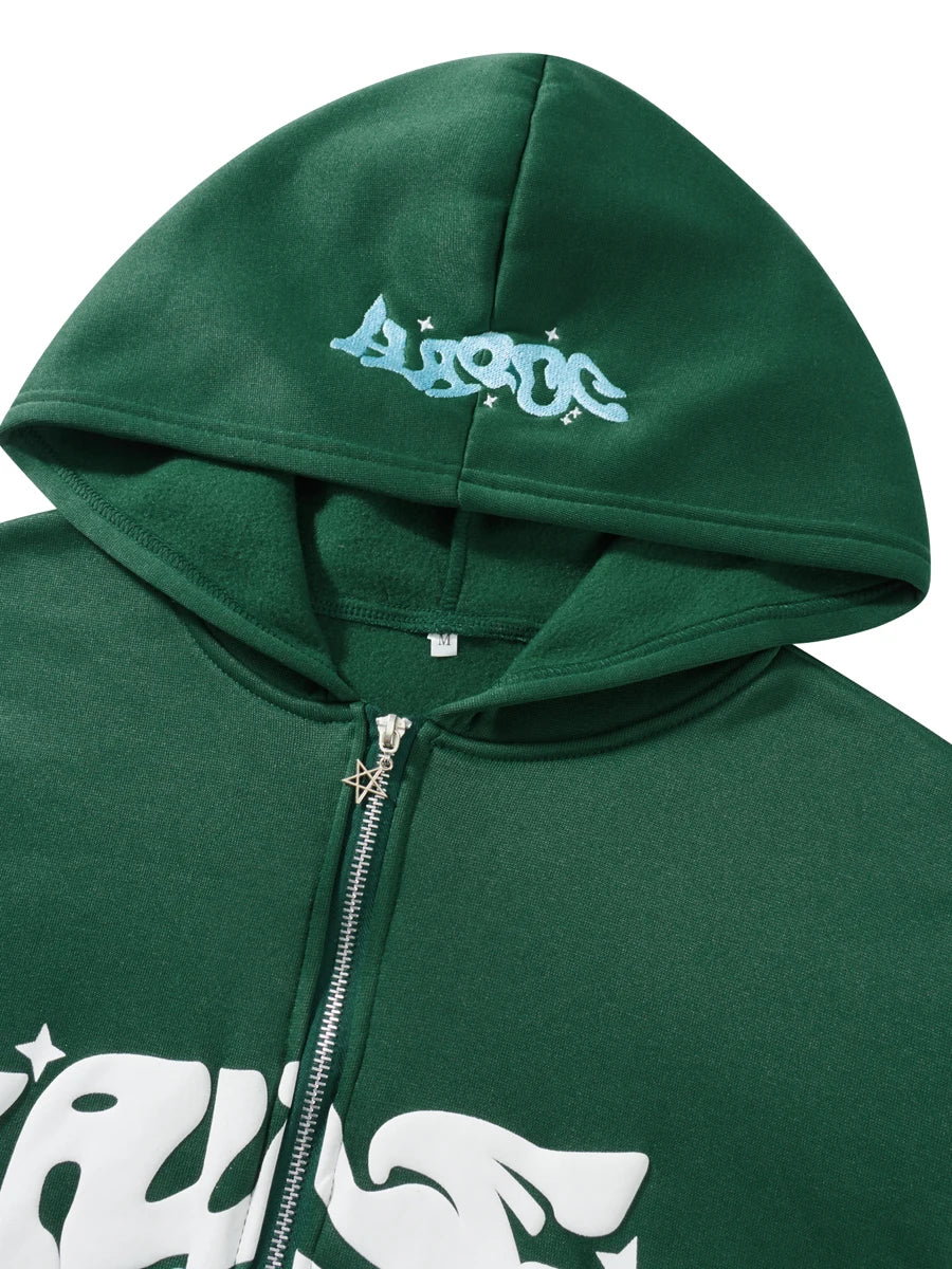 Men Women Hoodie Long Sleeve Letters Print Zipper Closure