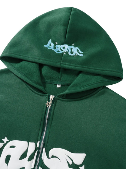 Men Women Hoodie Long Sleeve Letters Print Zipper Closure