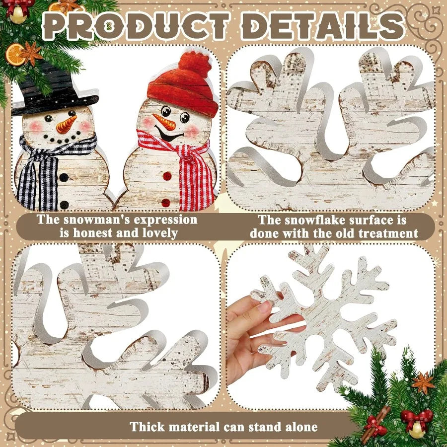 5 Pieces Winter Christmas Wooden Snowflake Decor