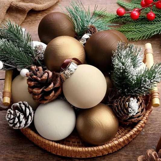 12 Pcs Neutral Textured Christmas Ball Ornaments