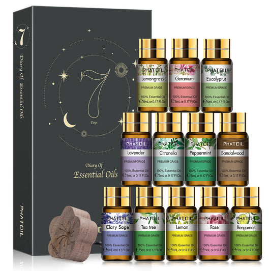 PHATOIL 12pcs Gift Box Pure Essential Oils for Humidifiers Diffuser Massage