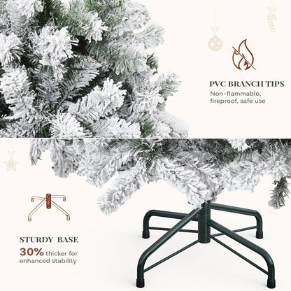 9ft Prelit Snow Flocked Christmas Tree with Remote Hinged Pine Christmas Tree