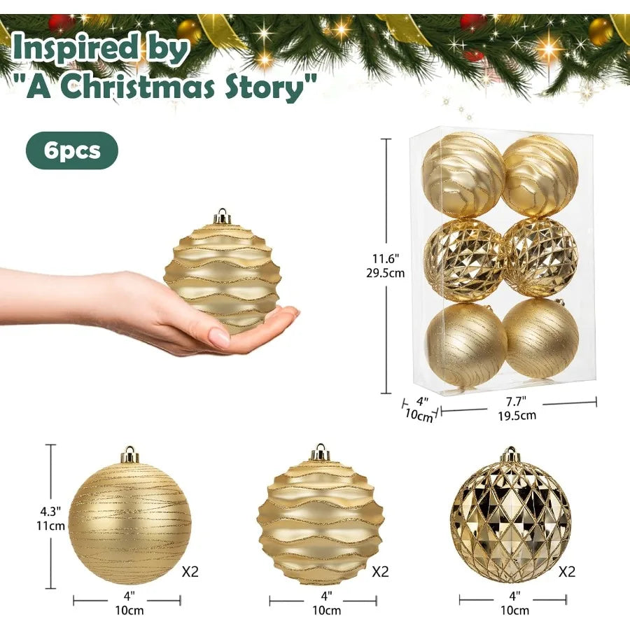 4.3 Large Christmas Balls Ornaments Set for Tree 6-Pack