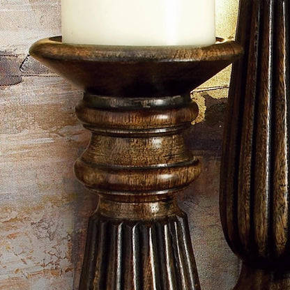 Dark Brown Mango Wood Candle Holder, Set of 3