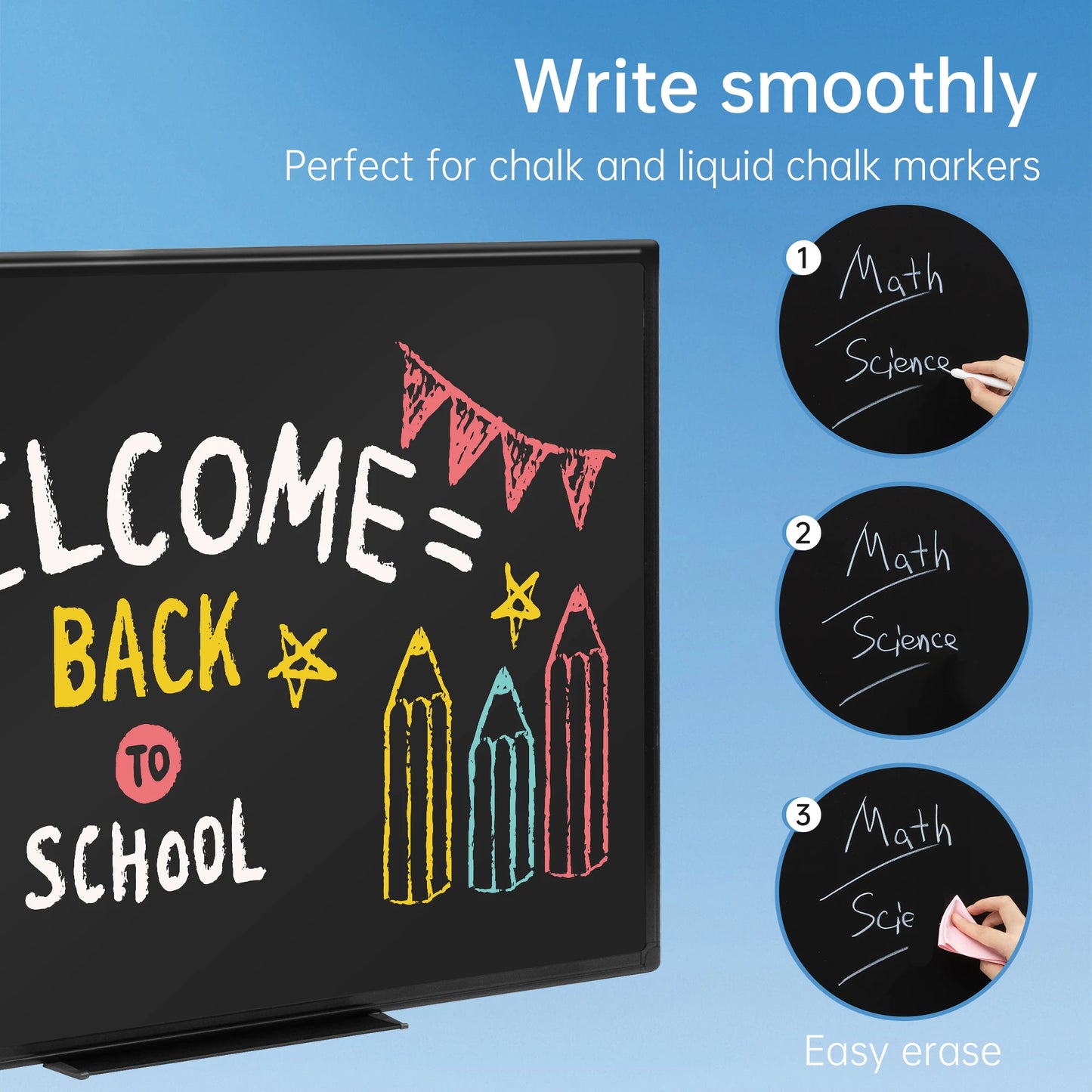 Deli Magnetic Blackboard Dry Erase Board, 36" x 24" Wall Mounted Black Board with Aluminium Frame for School and Home
