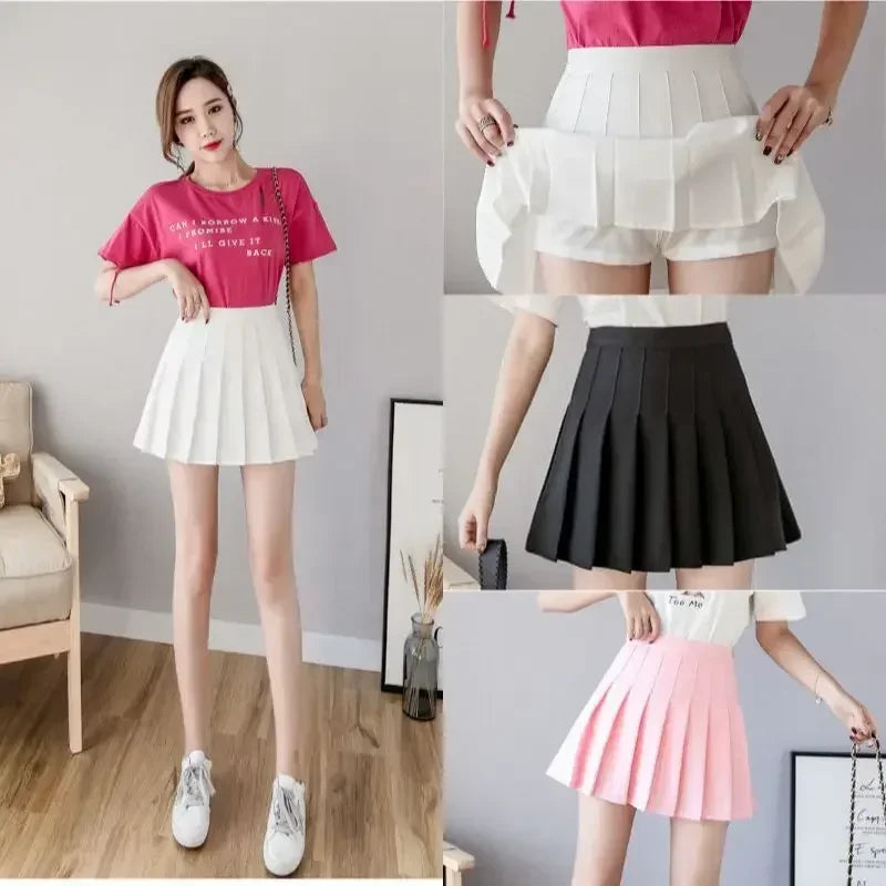 Mini Skirts Womens Summer Japanese School Pleated Skirts High Waist Kawaii Cute Pink Plaid Skirt Uniform Harajuku Jupe