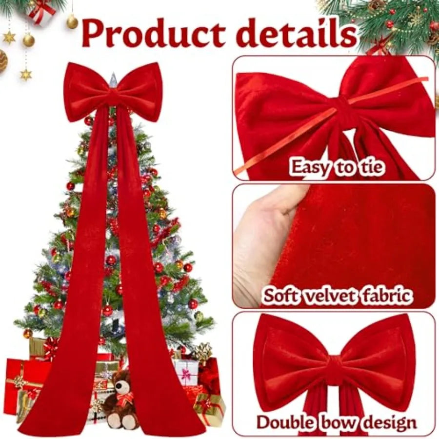 59 Inch Huge Red Bow Christmas Tree Topper with DoubleLayer Large Red Velvet Decorate Bows for Home Holiday Decor Extra Large R