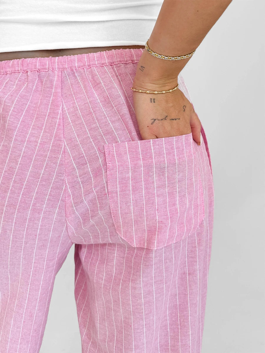 Women s Striped Loose Fit Pants with Drawstring Waist and Elastic Cuffs Lightweight Spring Fall Casual Trousers for Comfort