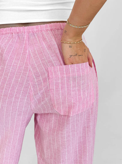 Women s Striped Loose Fit Pants with Drawstring Waist and Elastic Cuffs Lightweight Spring Fall Casual Trousers for Comfort
