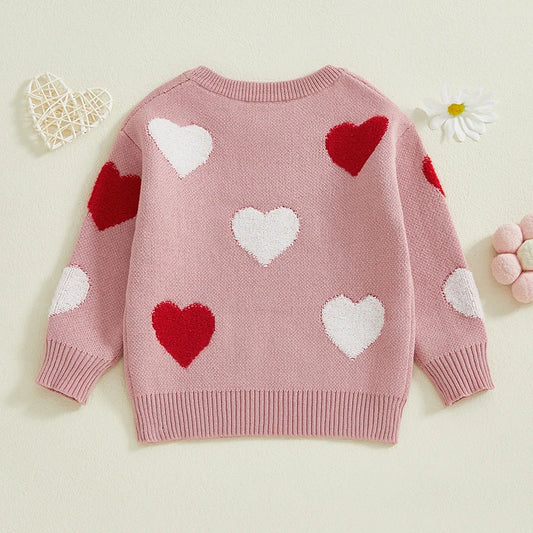 Kids Girls Pullover Sweater Casual Heart Pattern Warm Knitted Long Sleeves Infant Knitwear for Toddler