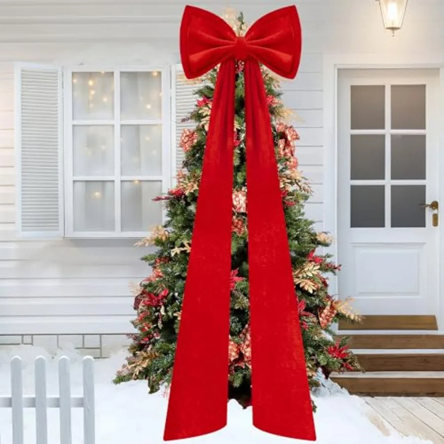 59 Inch Huge Red Bow Christmas Tree Topper with DoubleLayer Large Red Velvet Decorate Bows for Home Holiday Decor Extra Large R