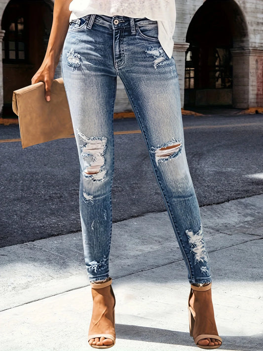 Women's High Waisted Ripped Tight Jeans