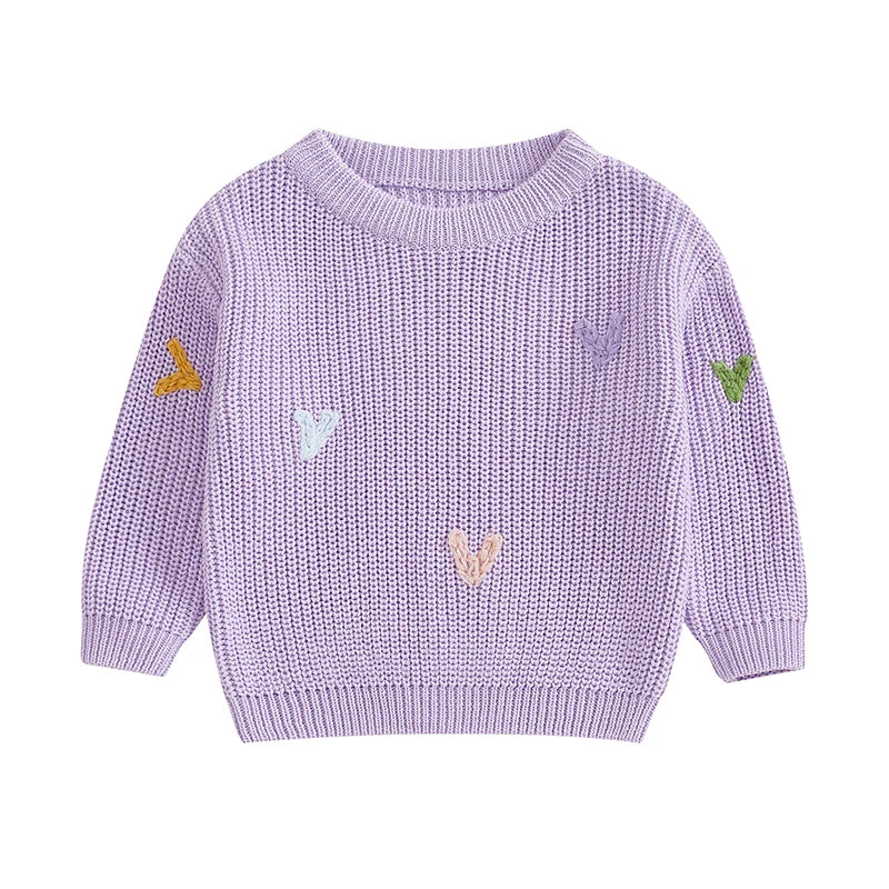 Valentine s Day Love Heart Pattern Knitted Sweater for Girls and Boys Long Sleeve O Neck Pullover Knitwear Top