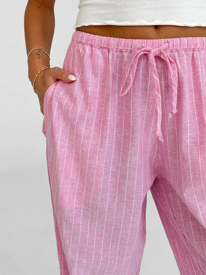 Women s Striped Loose Fit Pants with Drawstring Waist and Elastic Cuffs Lightweight Spring Fall Casual Trousers for Comfort